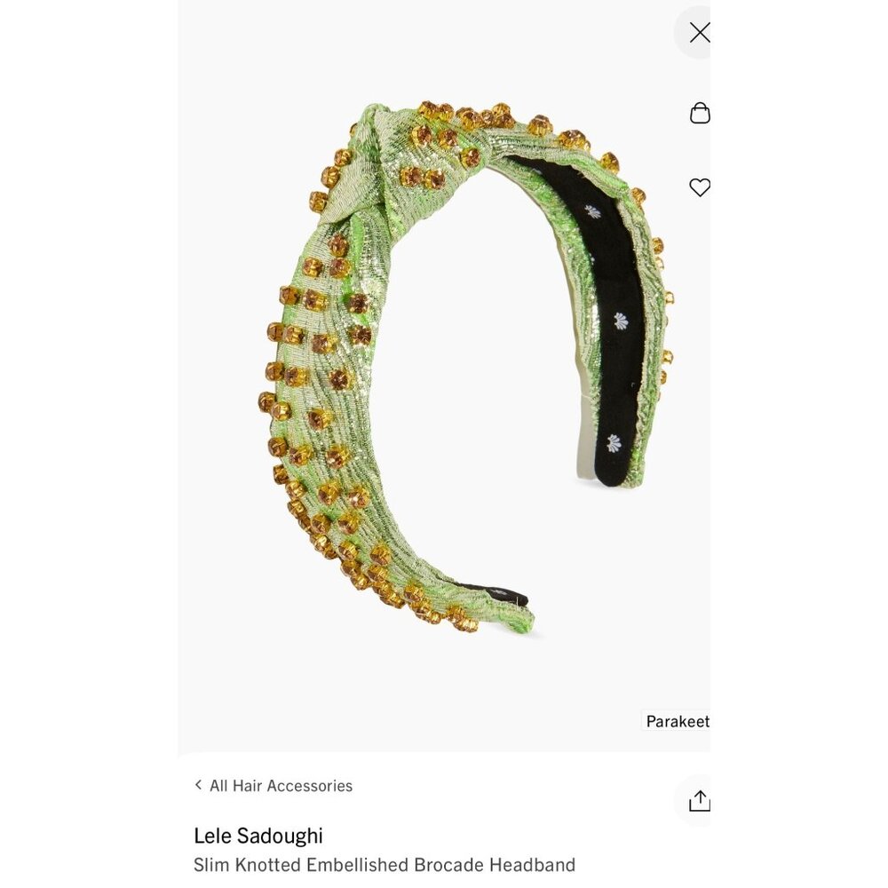 Lele Sadoughi - Slim Knotted Embellished Brocade Headband - NWT - Color Parakeet